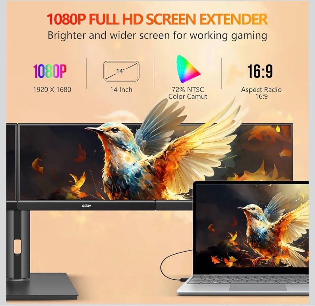 GSTORY クアッドモニター 14インチ フルHD 1080 4画面 拡張
