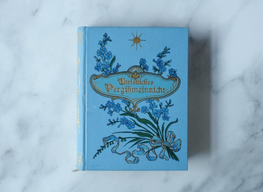 ドイツ 古書 アンティーク 勿忘草のメモリアルブック 青 洋書 希少 レア