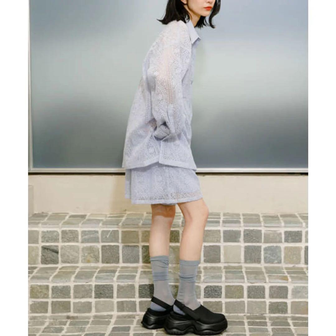 KBF シアーエンブロイダリーハーフパンツ ライトブルー