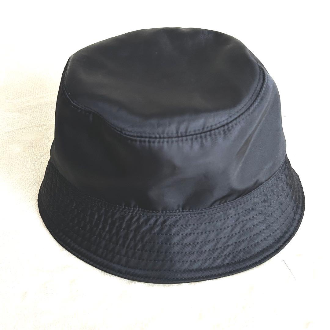 美品 PRADA プラダ バケットハット ロゴ トライアングル ブラックM
