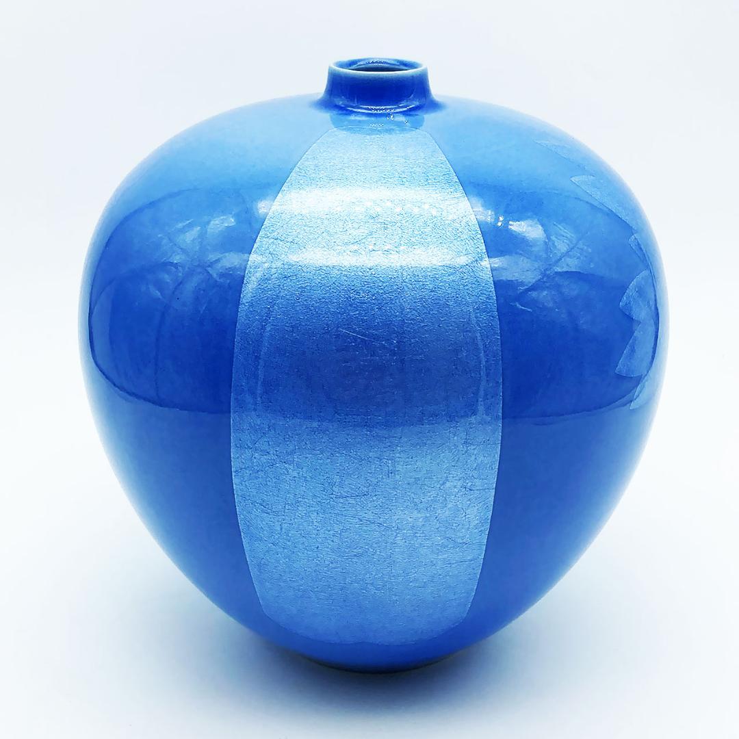 九谷焼 石川県指定無形文化財 中田一於 淡青釉裏銀彩 花文 壷 花瓶 作家