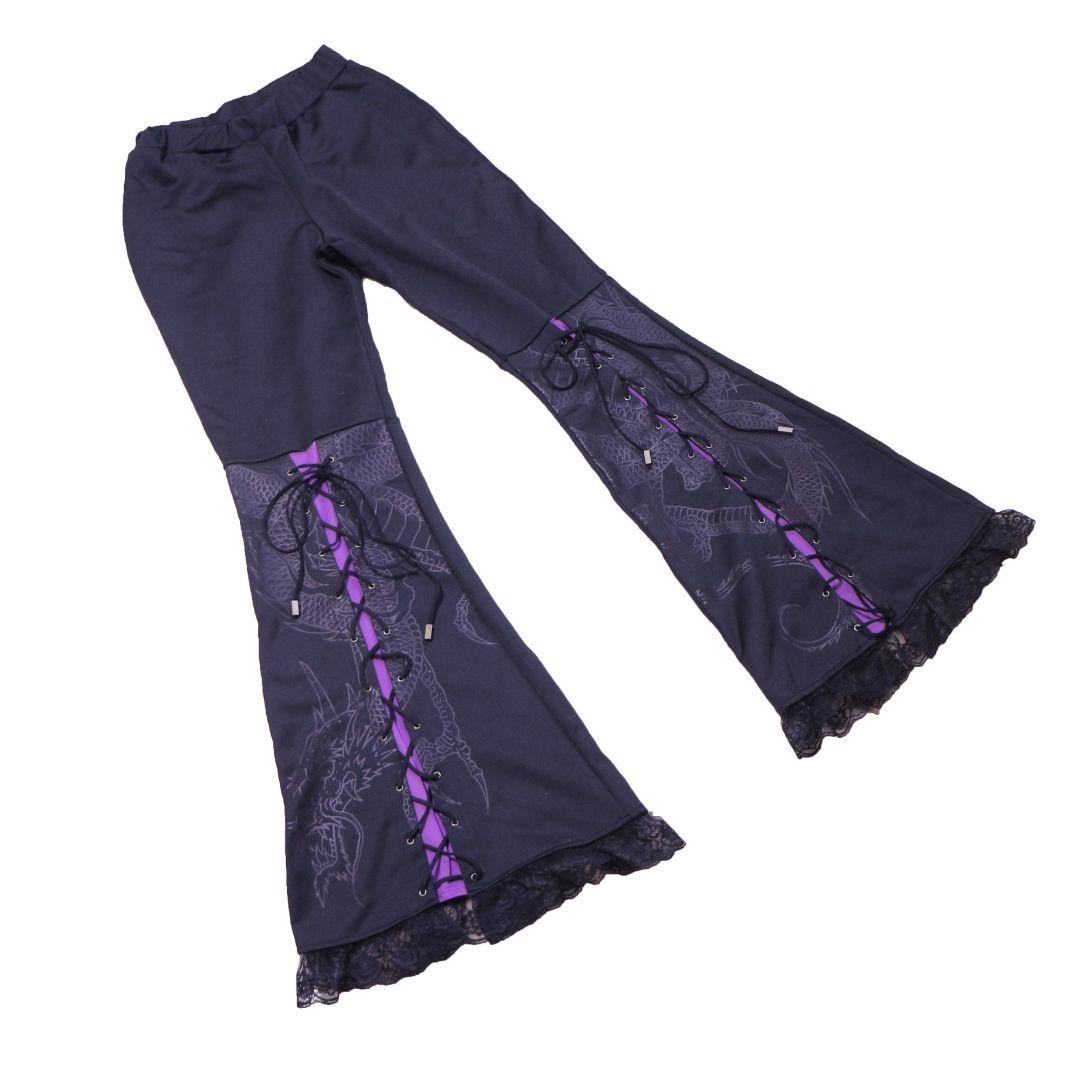 キューティーフラッシュ フロントレースアップ ドラゴンプリント フレアパンツ