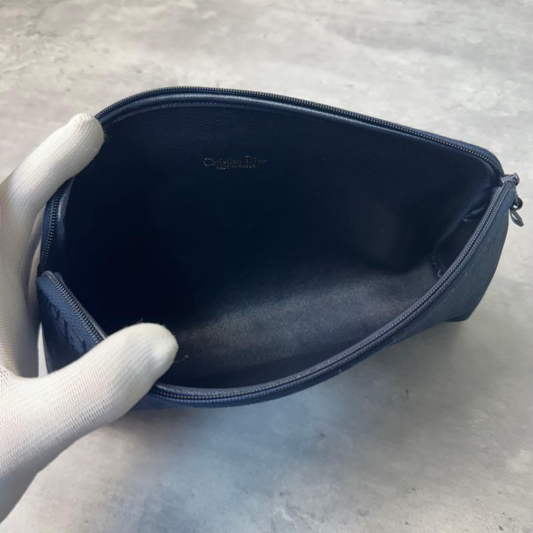 極美品 Christian Dior トロッター柄 セカンドバッグ ネイビー 紺