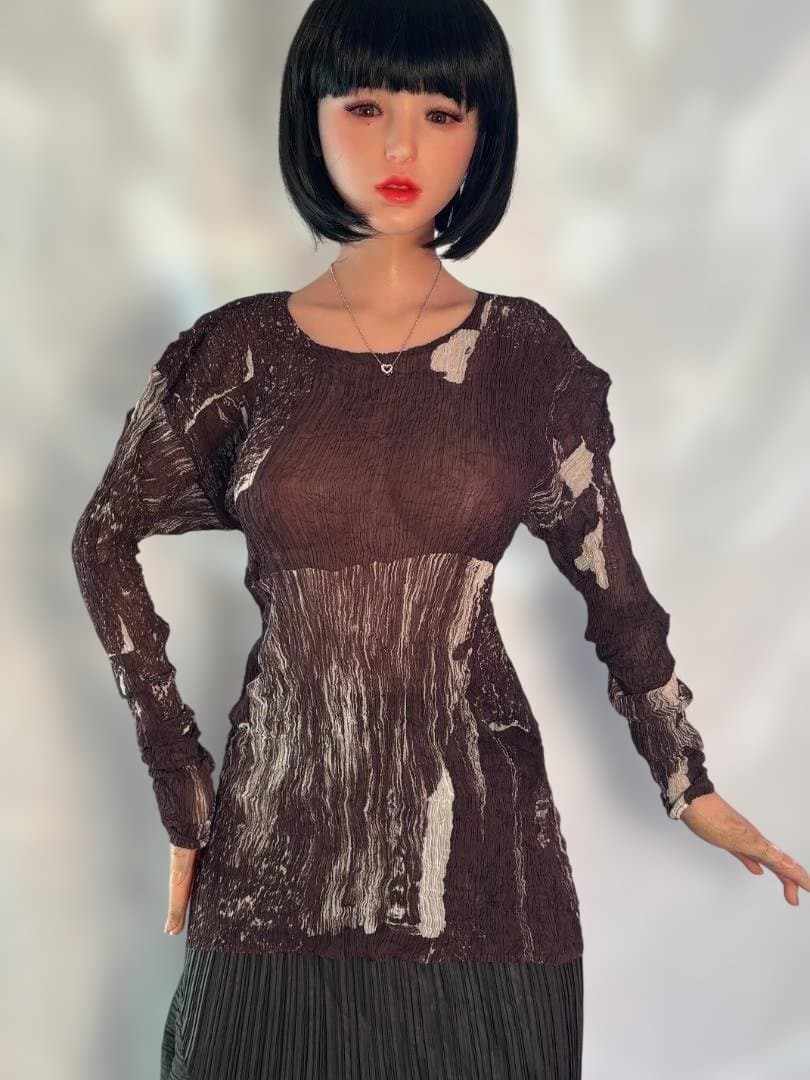 [希少] ISSEY MIYAKE しわプリーツ マーブルブラウントップス