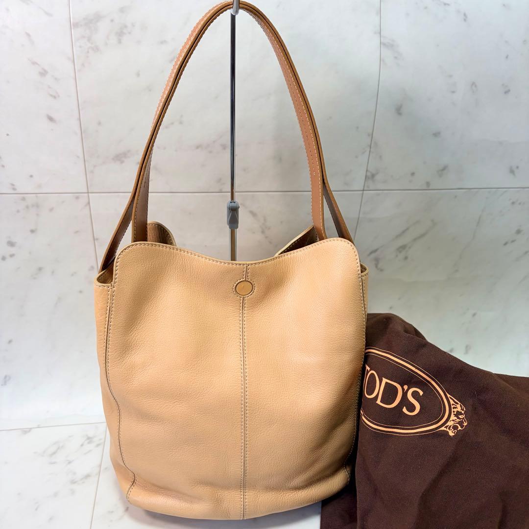 TOD'S トッズ ハンドバッグ レザー ベージュブラウン 肩掛け トートバッグ