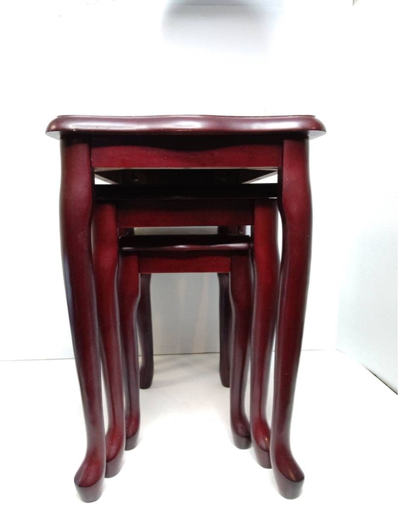 G1810 八幡産業　ネストテーブル 3段 3点セット 木製 アンティーク調