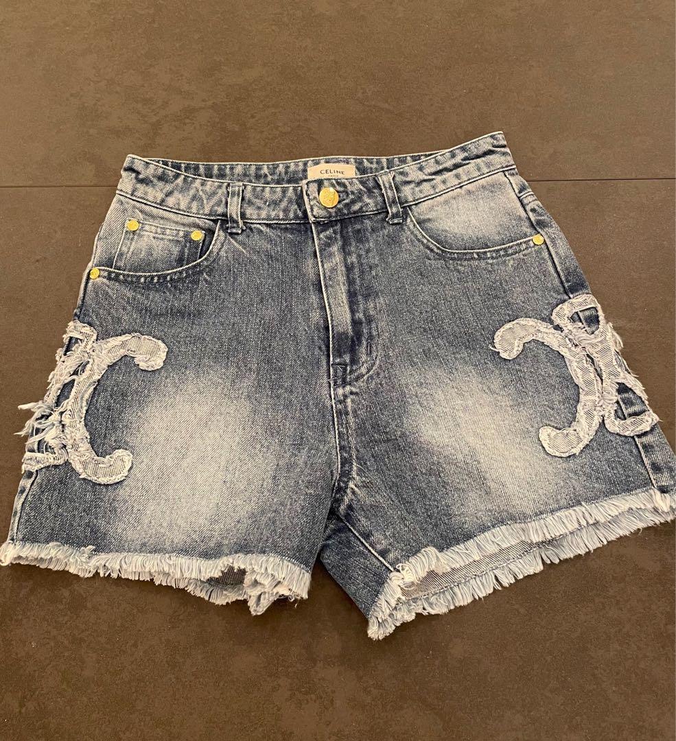 CELINE セリーヌ トリオンフ ロゴ デニム ショートパンツ ダメージ加工