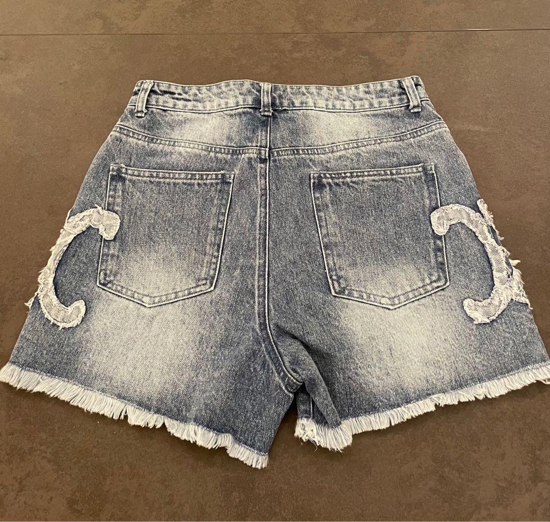 CELINE セリーヌ トリオンフ ロゴ デニム ショートパンツ ダメージ加工