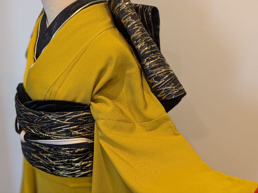 mn様 振袖フルセット 身丈165裄67 銀彩 からし色 黒 やまと誂え 成人式