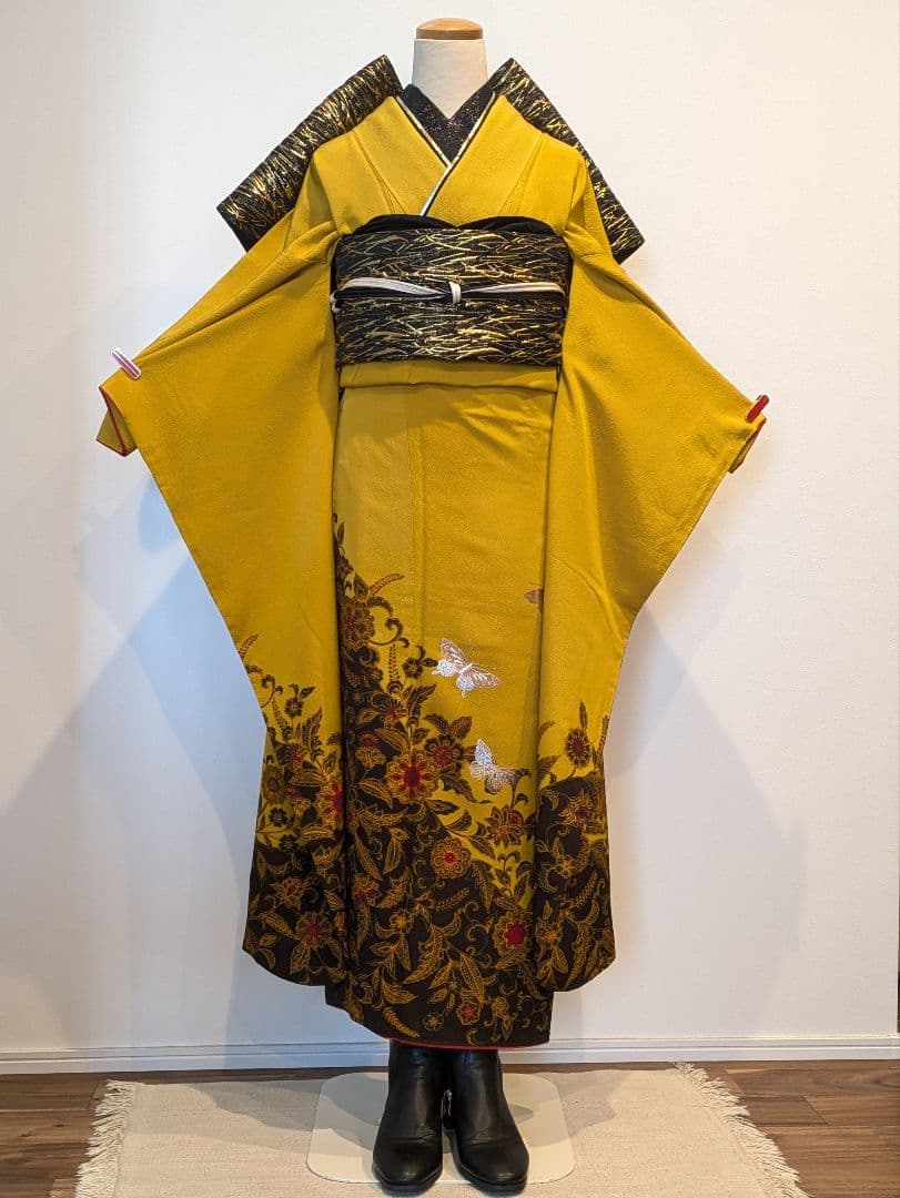 mn様 振袖フルセット 身丈165裄67 銀彩 からし色 黒 やまと誂え 成人式
