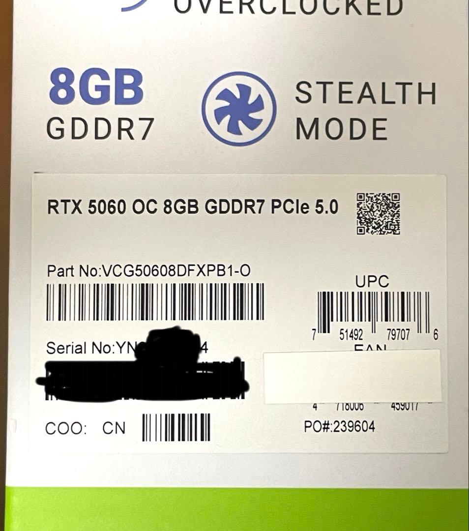 バ*ジ様 PNY RTX 5060 8GB VCG50608DFXPB1-O