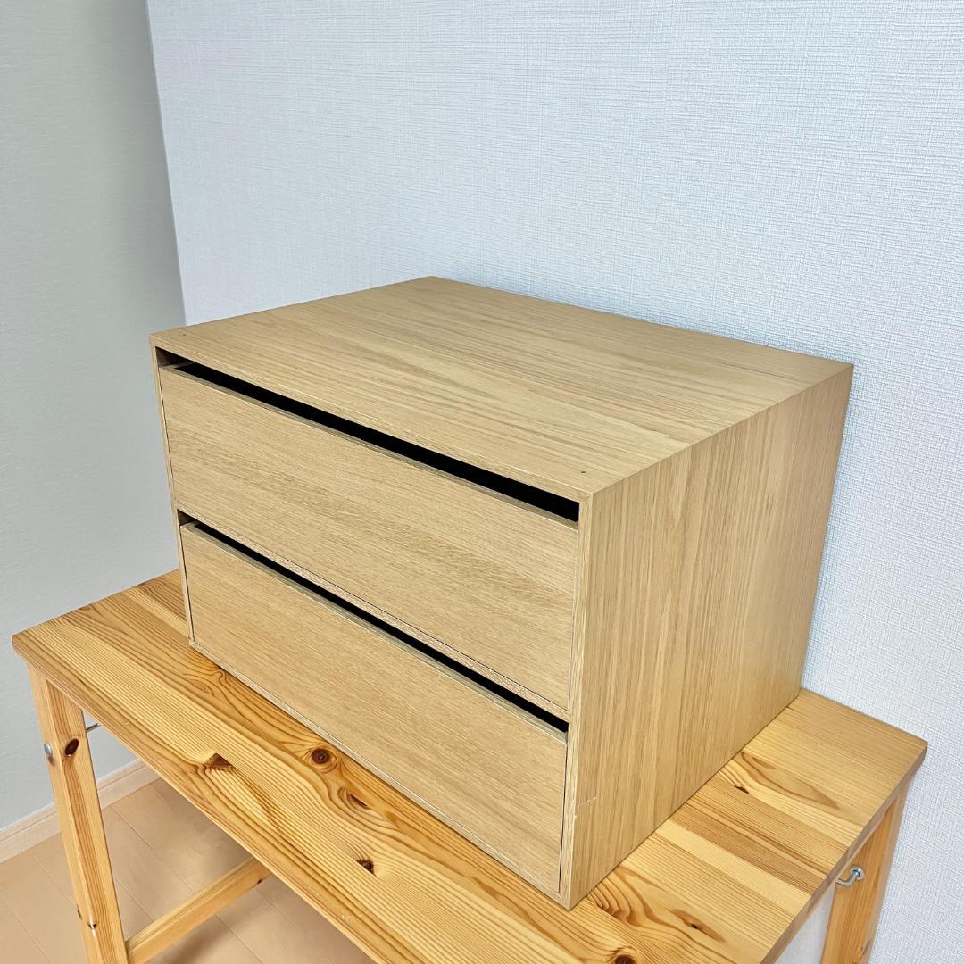 廃盤品　無印良品 ステンレスユニットシェルフ用木製収納ケース 引出式2段 ワイド