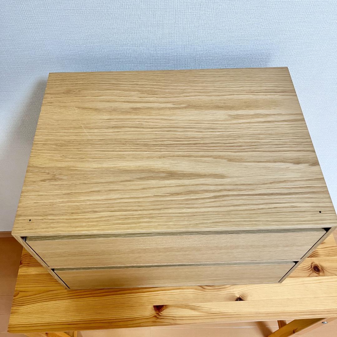 廃盤品　無印良品 ステンレスユニットシェルフ用木製収納ケース 引出式2段 ワイド