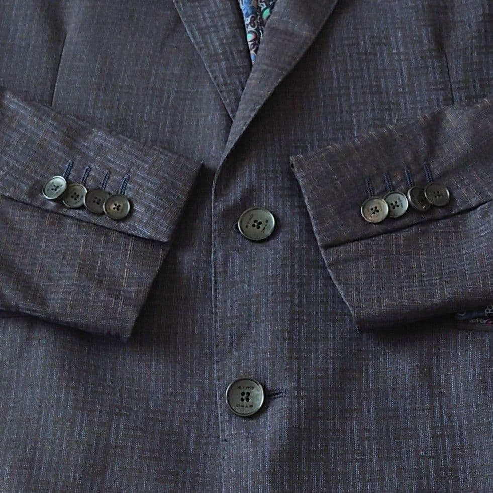 ★f エトロ シルク メンズ ジャケット ネイビー チェック ペイズリー イタリ