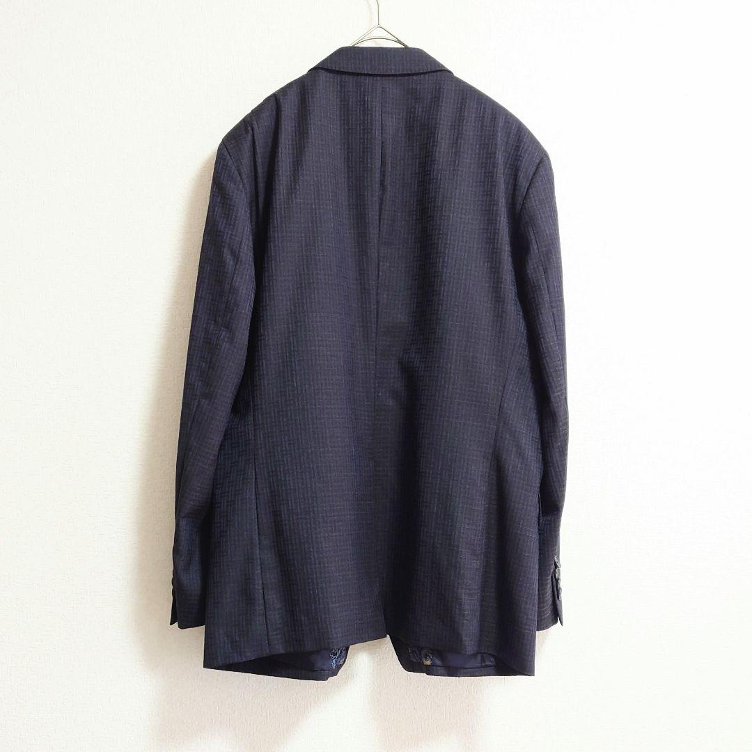 ★f エトロ シルク メンズ ジャケット ネイビー チェック ペイズリー イタリ