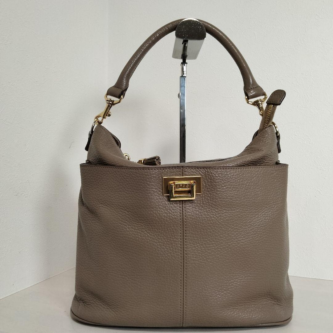 ATAO ウィークエンド 2way ショルダーバッグ レザー グレージュ