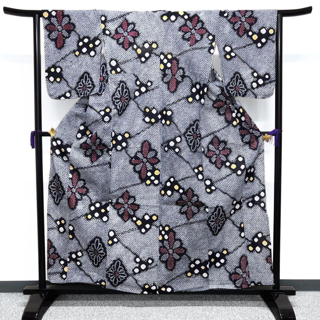 浴衣　有松鳴海絞り　ドット　花菱　着物　055w p