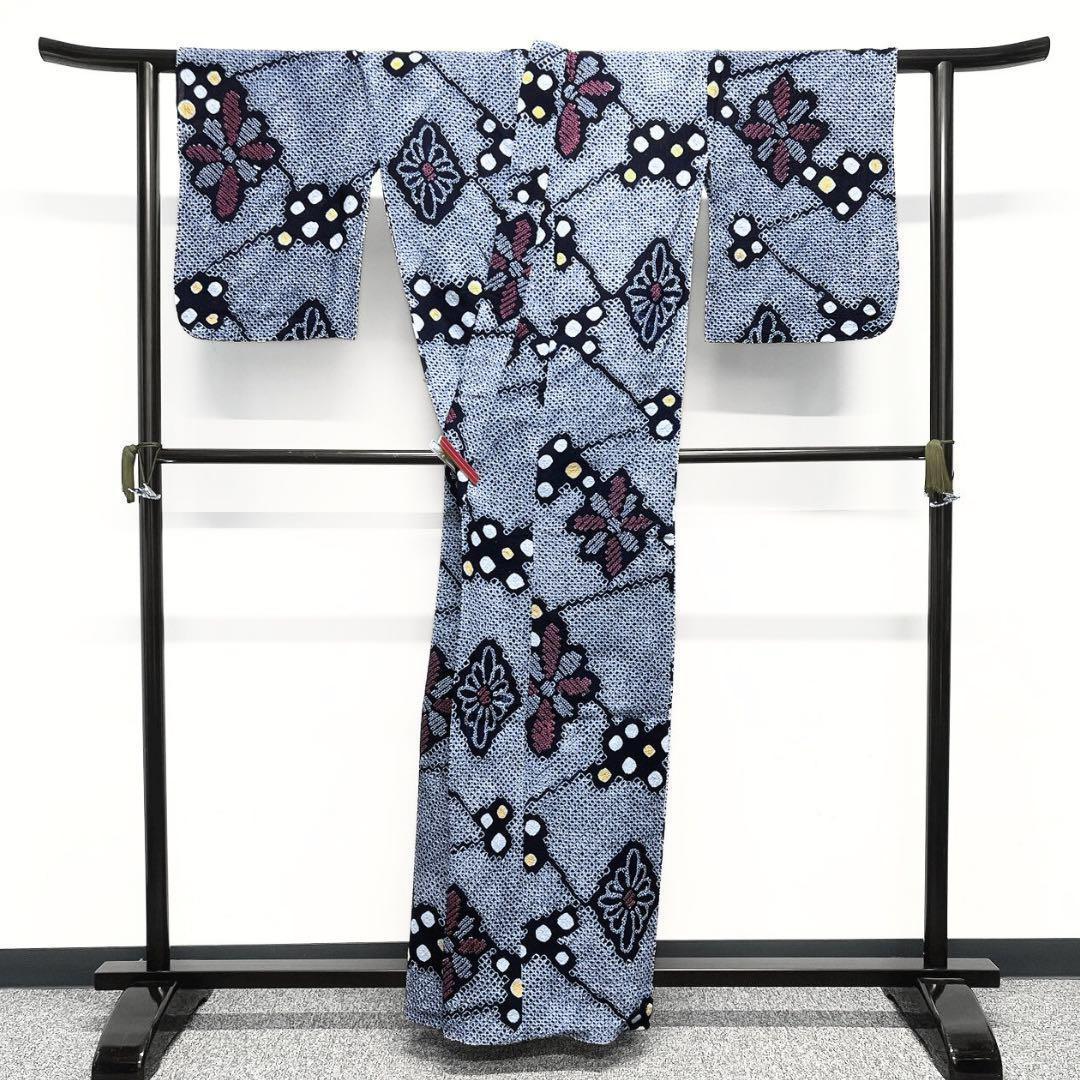 浴衣　有松鳴海絞り　ドット　花菱　着物　055w p