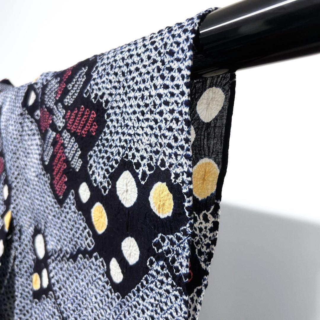 浴衣　有松鳴海絞り　ドット　花菱　着物　055w p