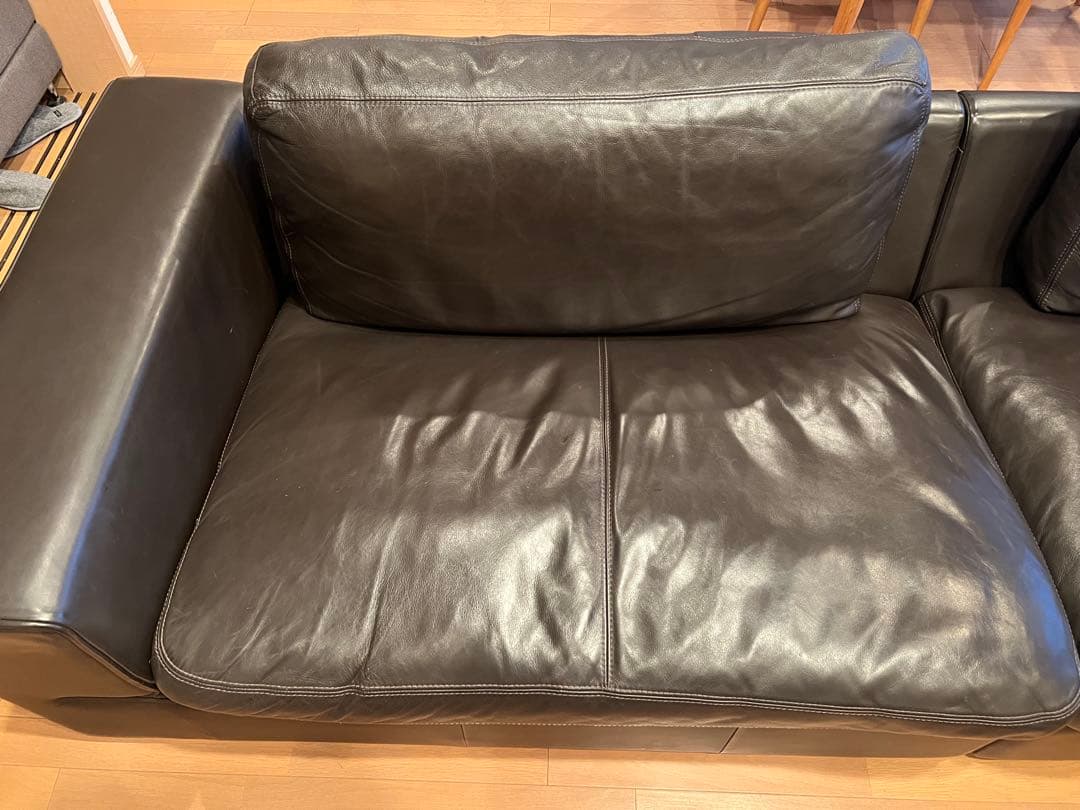 【1/3】moda en casa ダークブラウン レザー コーナーソファ L字