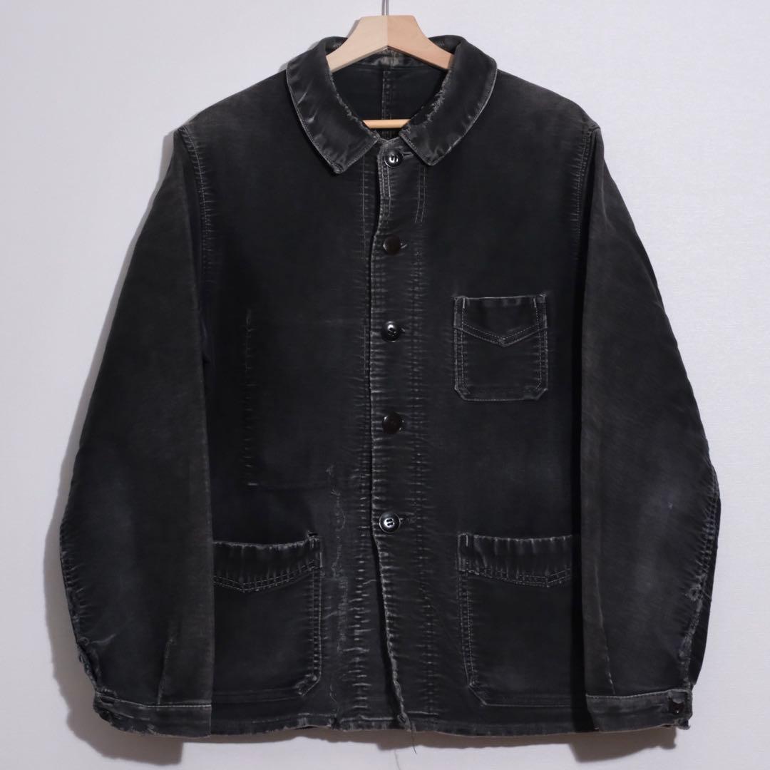 40-50s Vintage フレンチ ブラックモールスキン ジャケット Vポケ