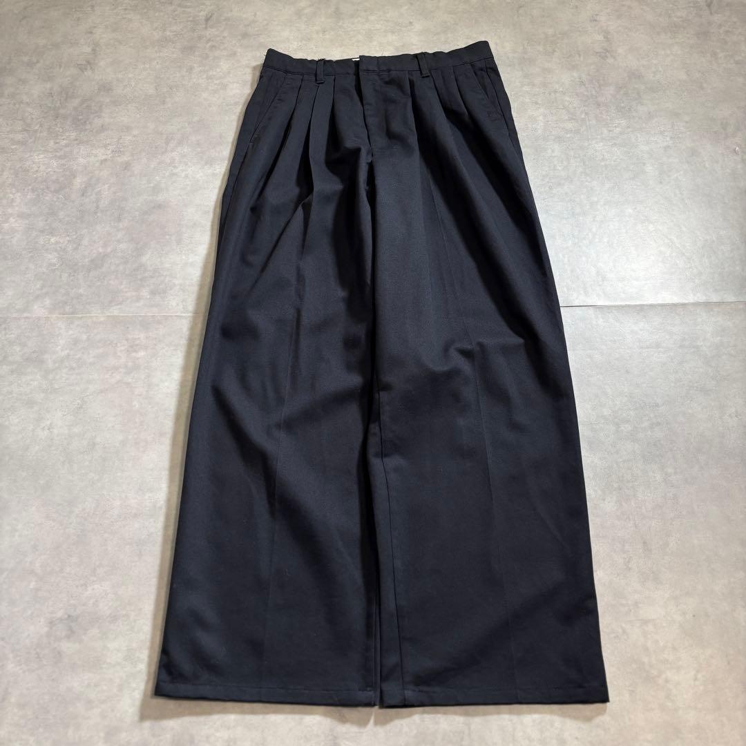古着 90s SAVANE 3タック ワイド スラックス 極太 ブラック パンツ