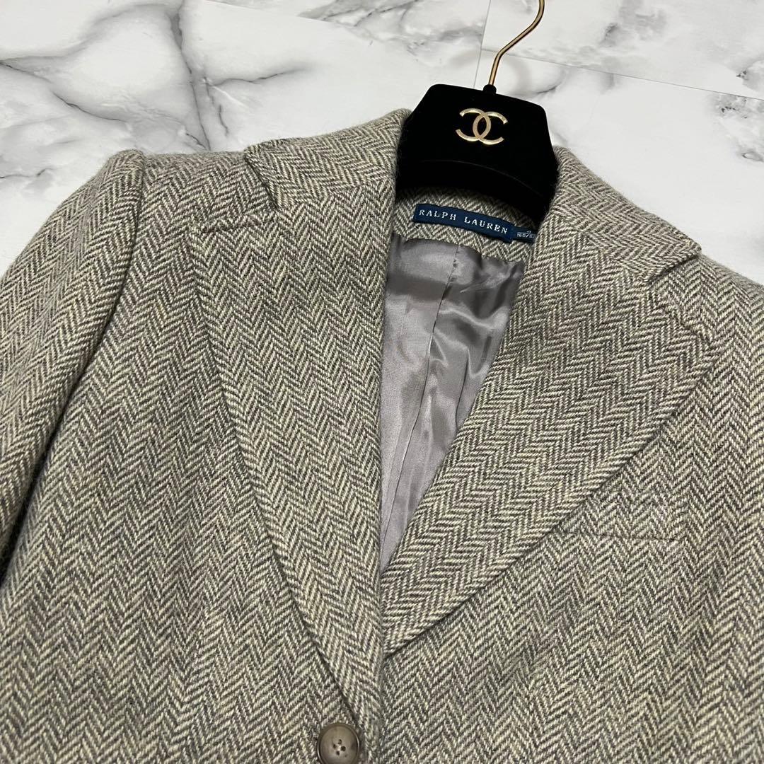 【美品】ラルフローレン　テーラードジャケット　ヘリンボーン アルパカ混 ヤギ革