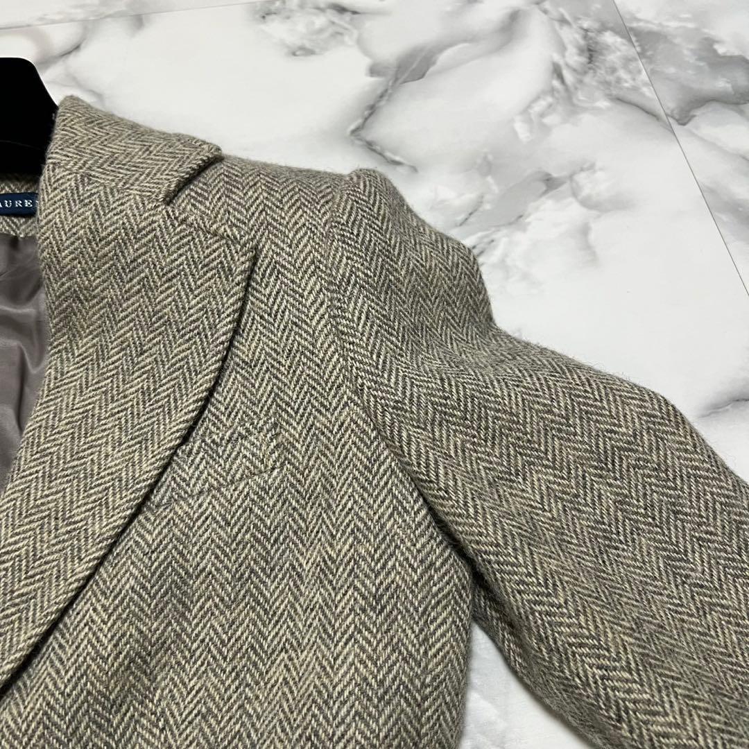 【美品】ラルフローレン　テーラードジャケット　ヘリンボーン アルパカ混 ヤギ革