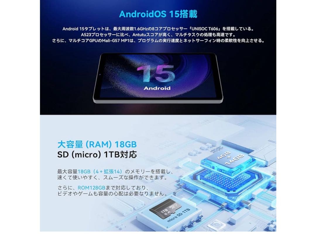 Androidタブレット 8.7インチ 18GB RAM 128GB