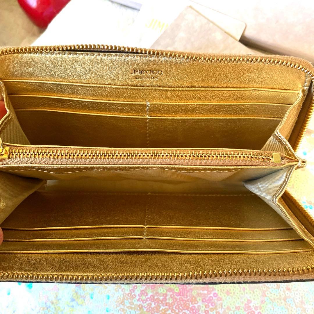 美品　ジミーチュウ　ゴールド長財布ラウンドファスナー　スタースタッズ