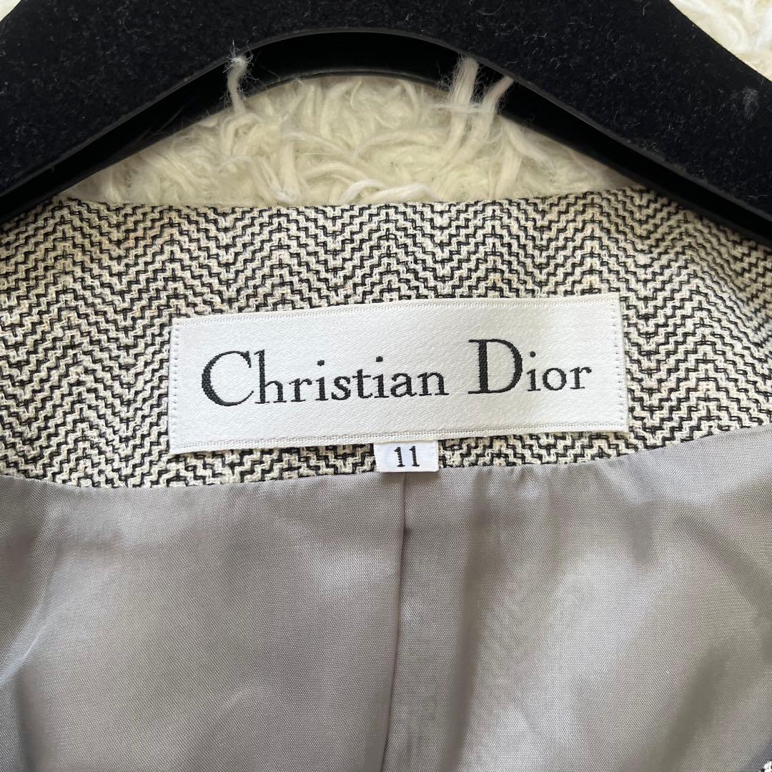美品✨クリスチャンディオール ノーカラー ツイード ジャケット L ロゴボタン