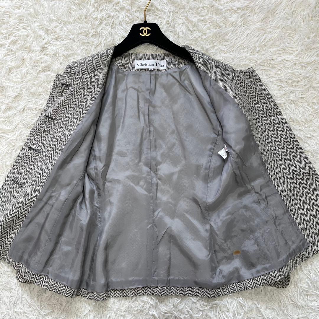 美品✨クリスチャンディオール ノーカラー ツイード ジャケット L ロゴボタン