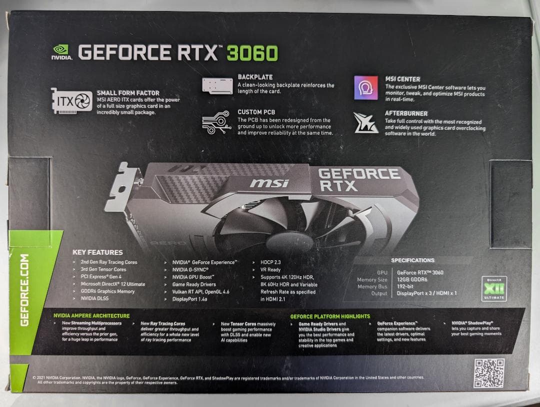 グラフィックボード・グラボ・ビデオカード MSI GeForce RTX 3060 AERO ITX 12G