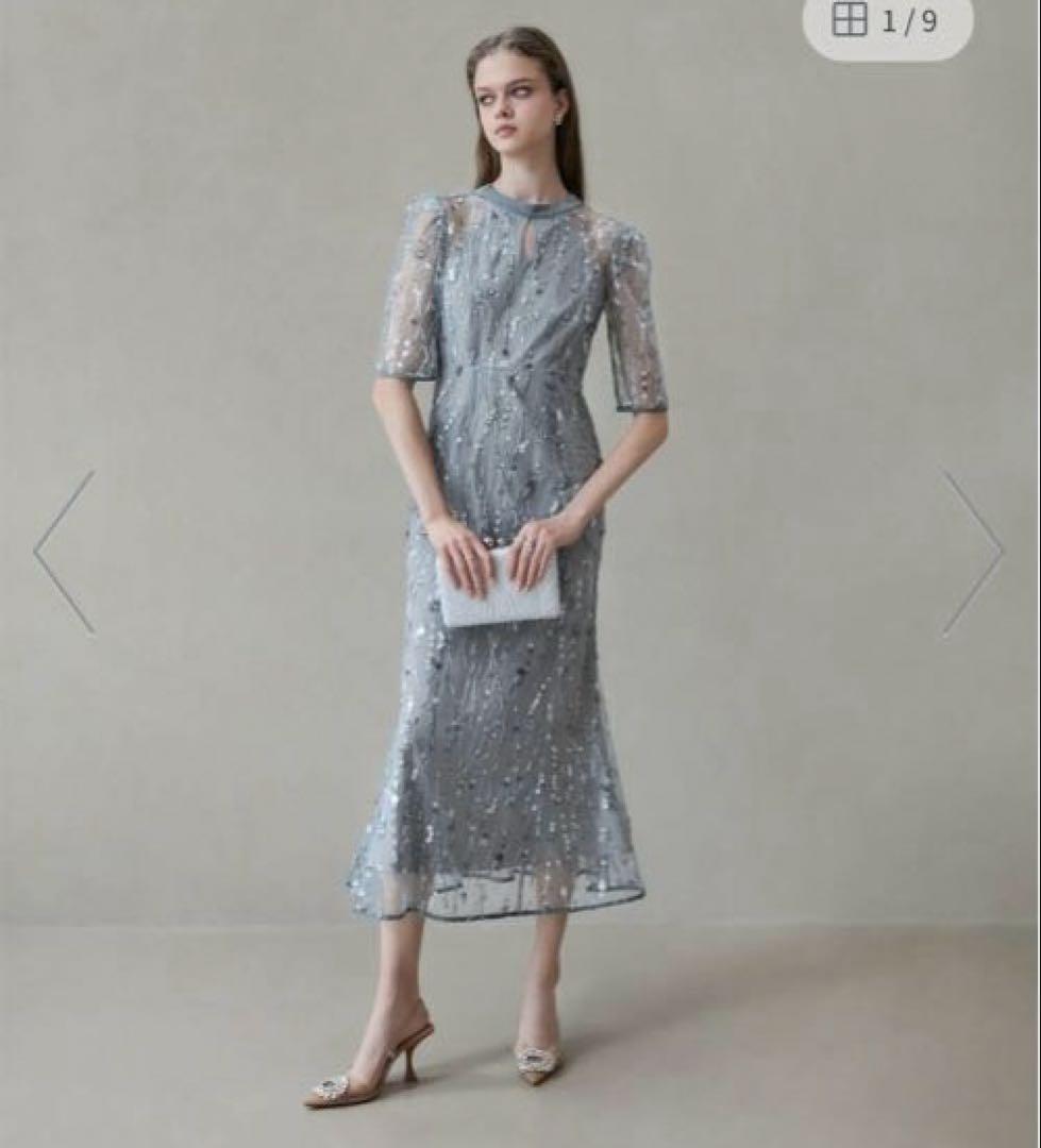 Leja-スパンコールチュールオープンマーメイドワンピースドレス