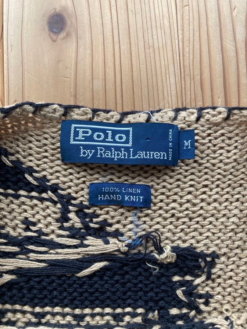 Ralph Lauren ラルフ M ハンドニット リネン 総柄 ネイティブ
