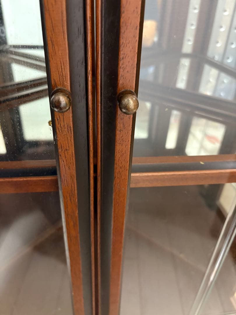 アンティーク　コーナーキャビネット　ガラス　ミラー