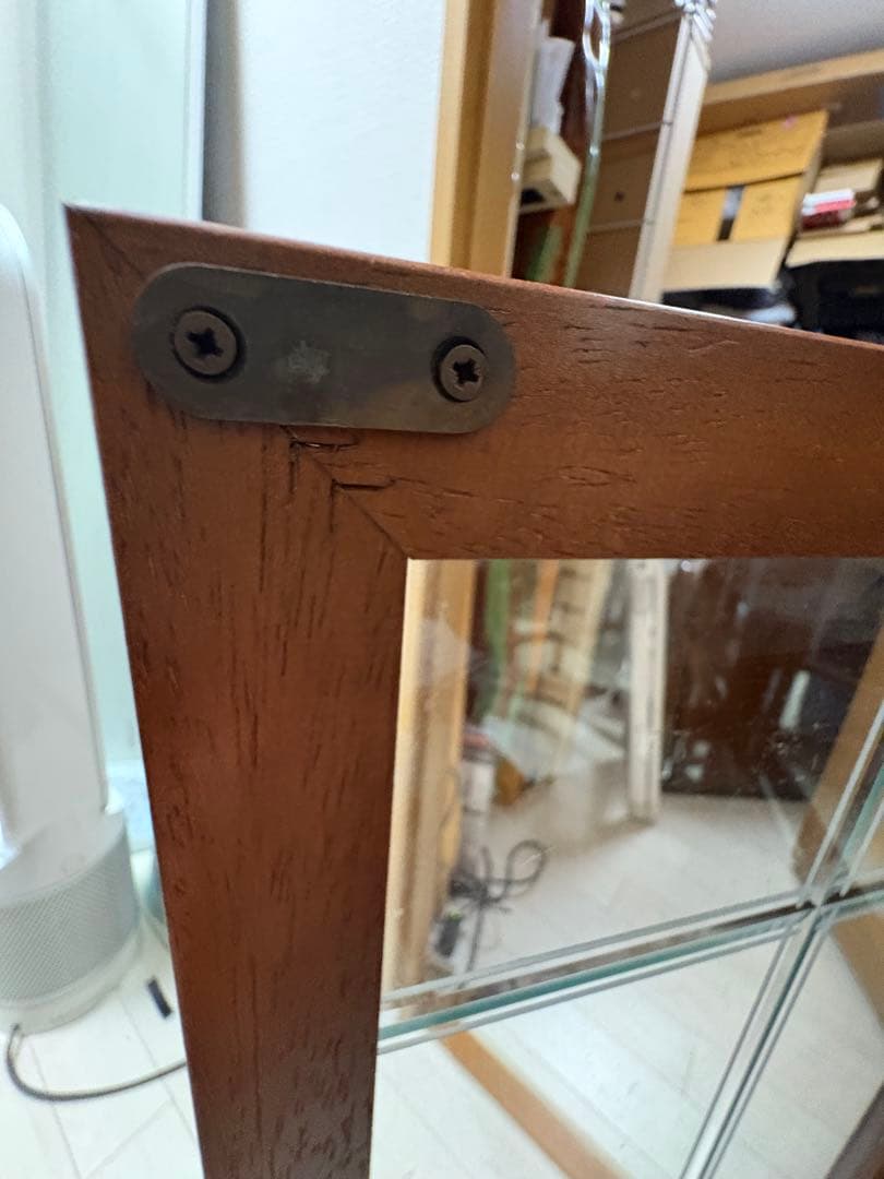 アンティーク　コーナーキャビネット　ガラス　ミラー