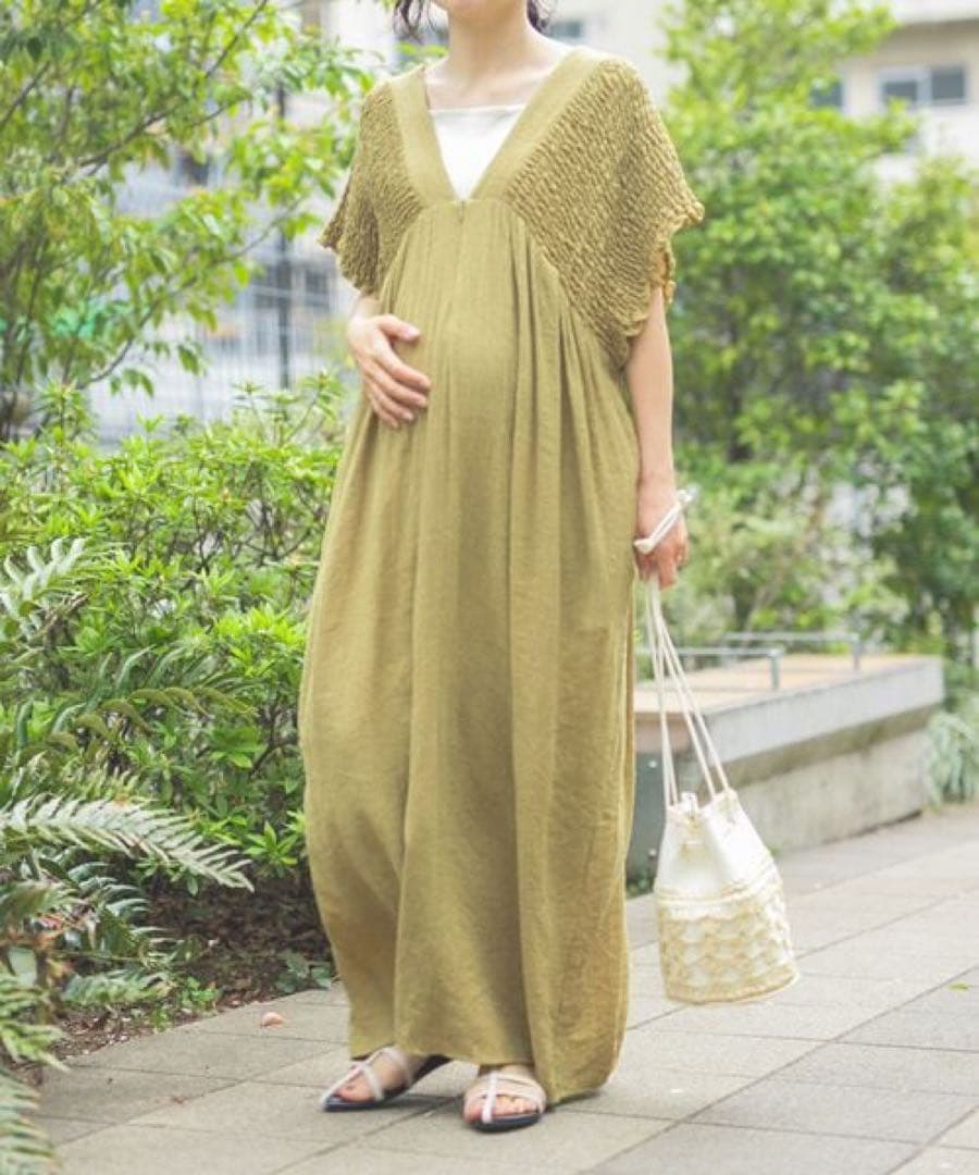 LEPSIM マタニティ シャーリングVワンピース