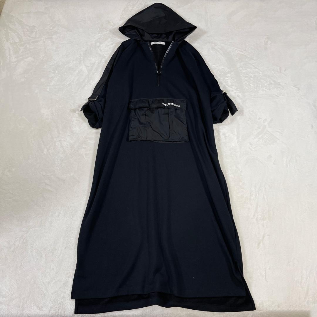 ダブスタ　ESSENTIAL　ハーフジップワンピース　ロングパーカー　ブラック