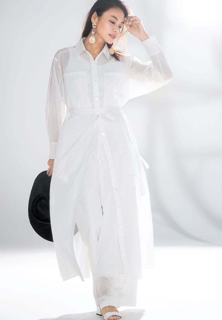 やや訳あり　ADOREアドーア　ハイツイストオーガンシャツワンピース シアー