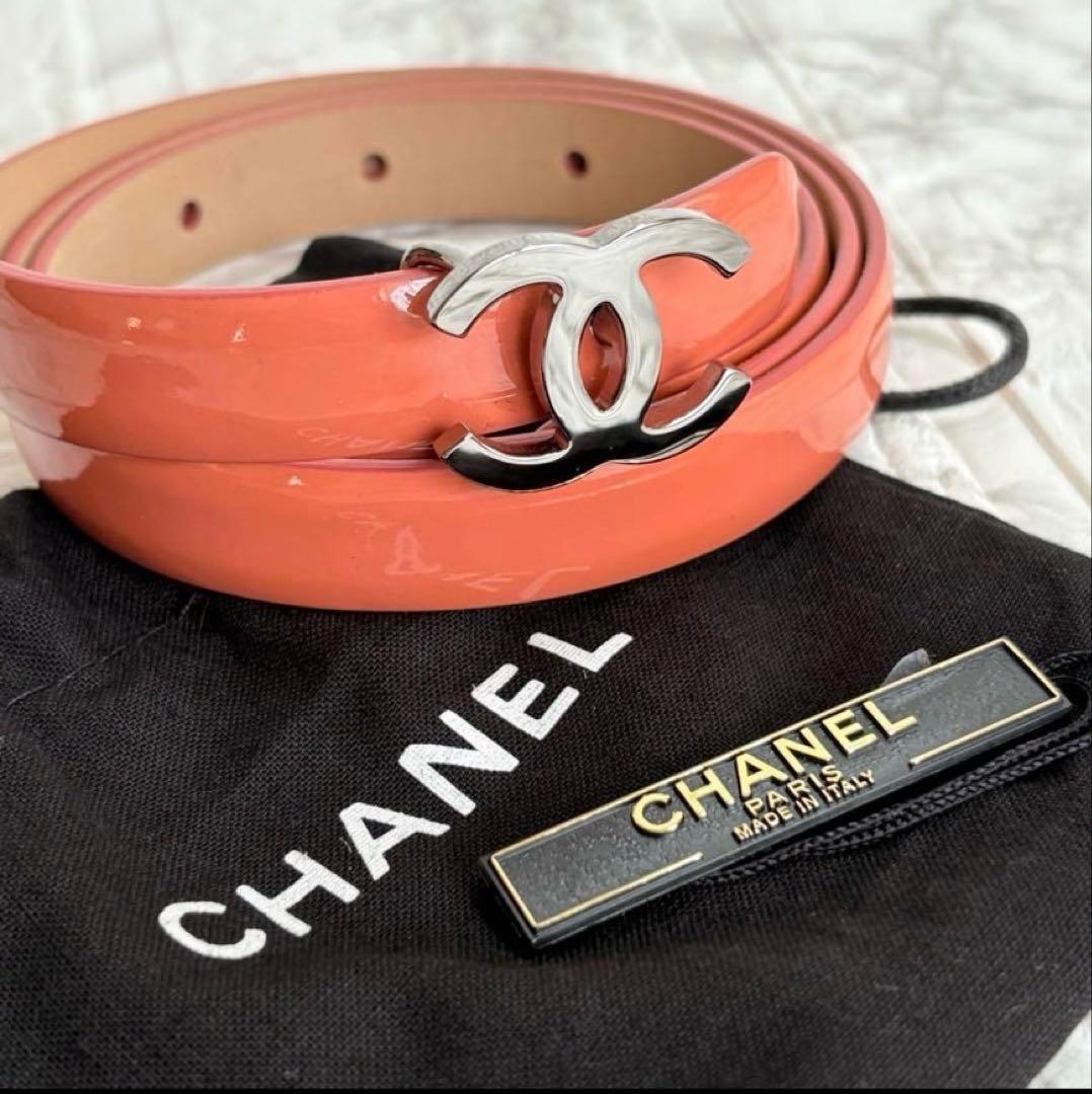 CHANEL シャネル　ベルト　ココマーク　エナメル　レザー