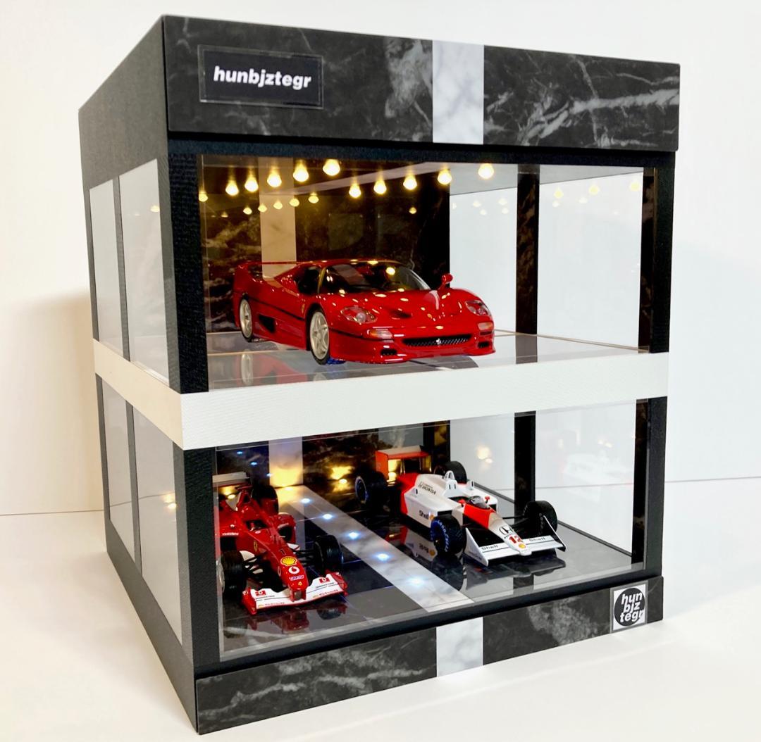 1/18展示4台可・WH&BK・2層式ディスプレーBOX / ネオジオラマ