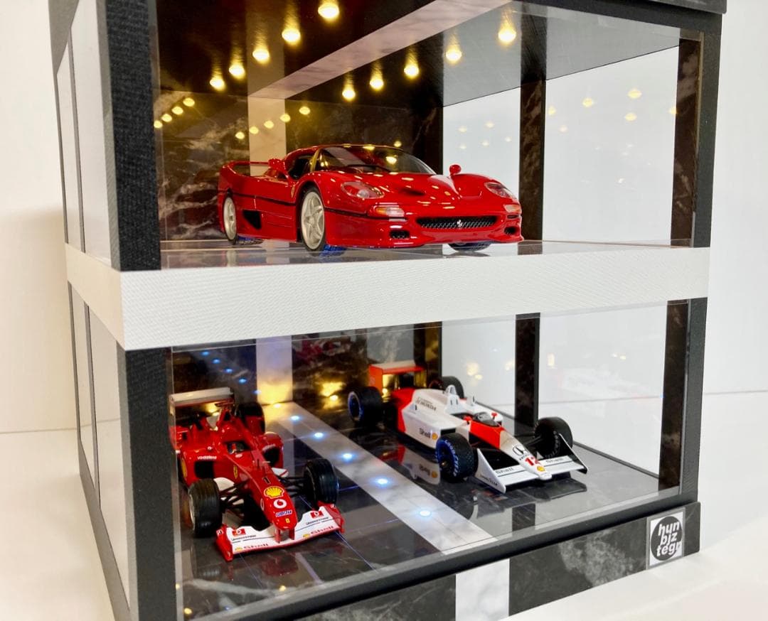 1/18展示4台可・WH&BK・2層式ディスプレーBOX / ネオジオラマ