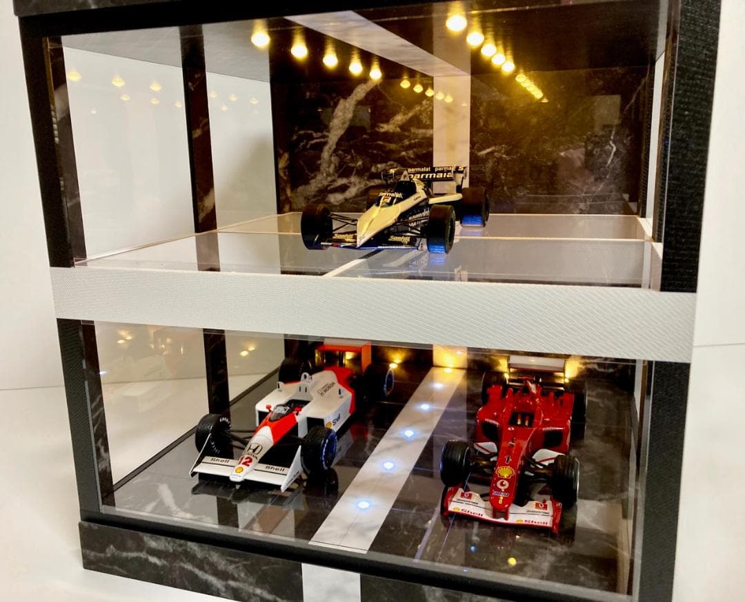 1/18展示4台可・WH&BK・2層式ディスプレーBOX / ネオジオラマ