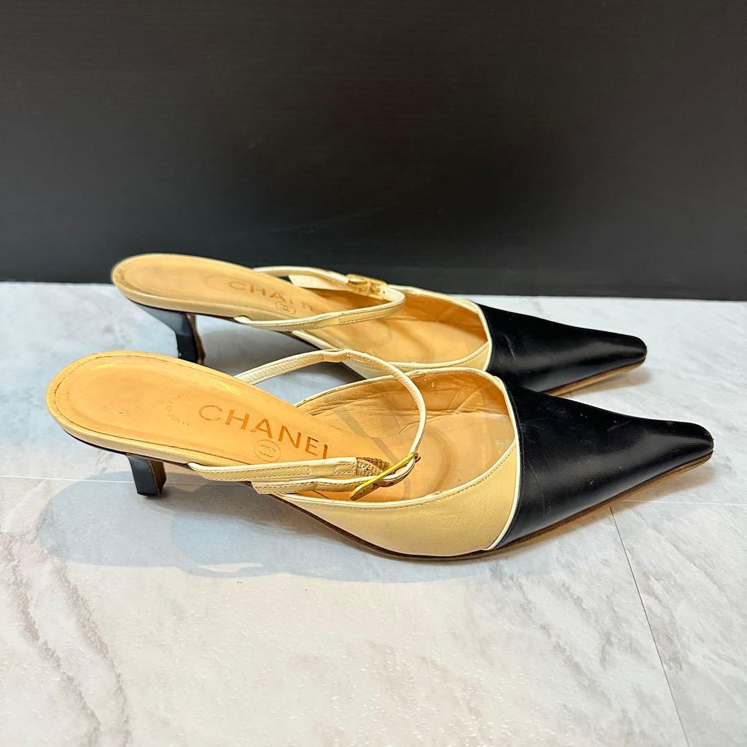 CHANEL ポインテッドトゥ パンプス ミュール ブラック ベージュ