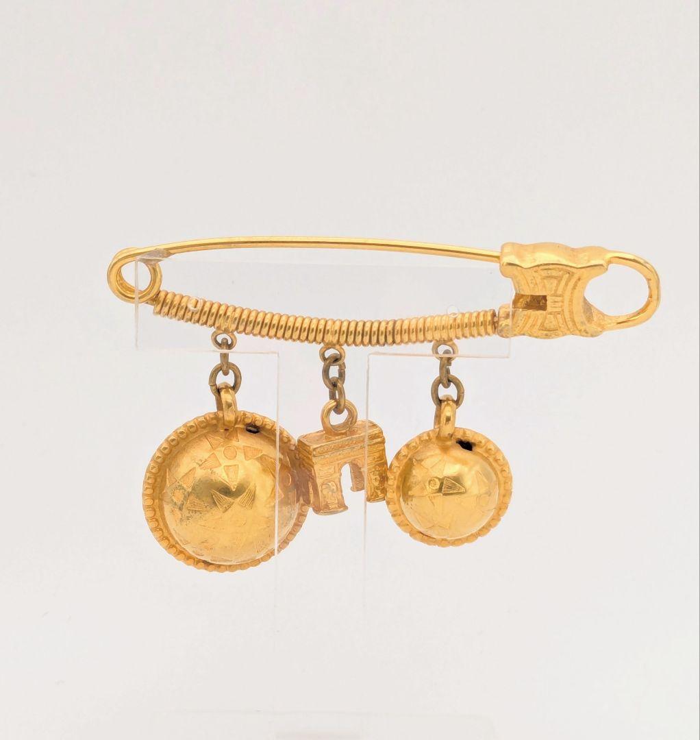 希少 セリーヌ CELINE マカダム 凱旋門 スターボール ブローチ ゴールド