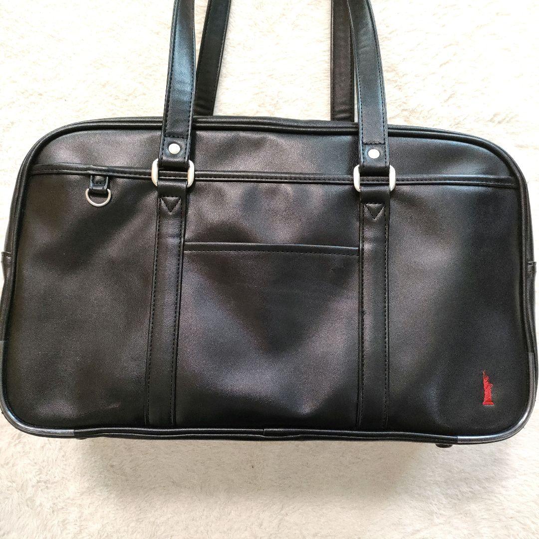 EAST BOY スクールバッグ 合皮 ブラック 赤女神 刺繍 スクバ