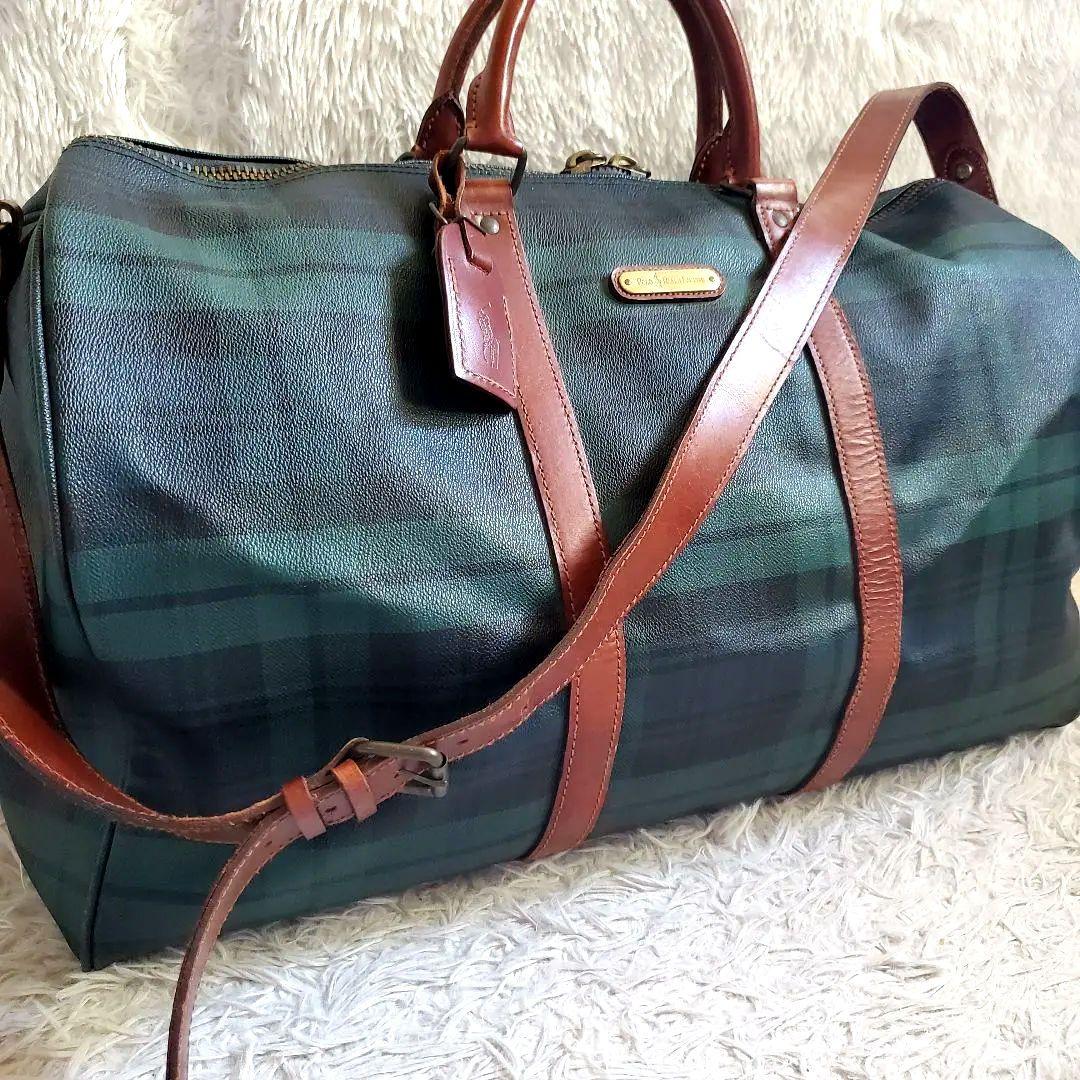 希少 ポロラルフローレン PVC レザー 大容量ボストンバッグ ブラックウォッチ