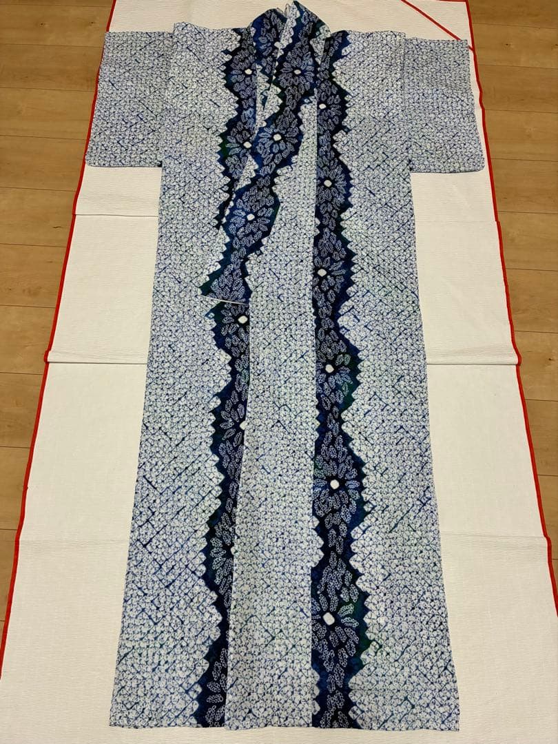 浴衣　有松鳴海絞り　立涌に花　裄67cm