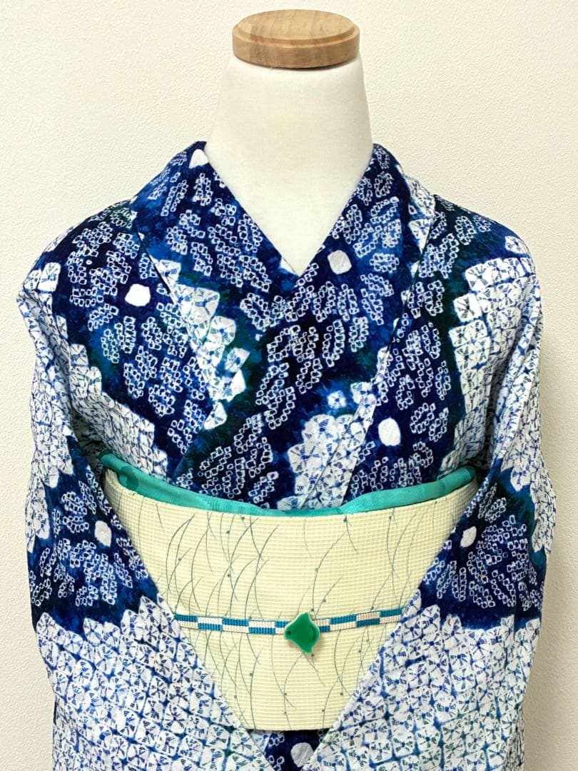 浴衣　有松鳴海絞り　立涌に花　裄67cm